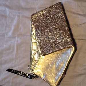 Trio of Victoria's Secret gold and pink sparkle pouches wristlets